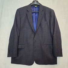 Cole Haan Grand OS Gray Blue Plaid Wool Spandex Blend Blazer 50L
