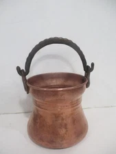 Vtg Copper Cauldron Boiler 6 Cup Pot With Iron Handle 5-1/2" Tall x 6-1/4" Wide