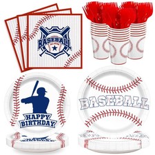 120pcs Baseball Party Supplies Birthday Plates Napkins Cups Red Forks Sports ...