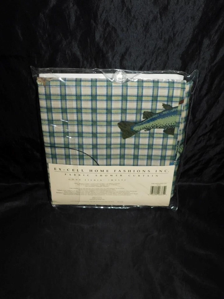 Cortina de ducha de tela de pesca Excell Gone de colección 70 x 72" carrete de canoa de pescado creel Foto 2 de 4