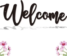 Welcome Metal Sign, Wall Decor, Home & Office, 12 x 9.5 16 inches, Black 
