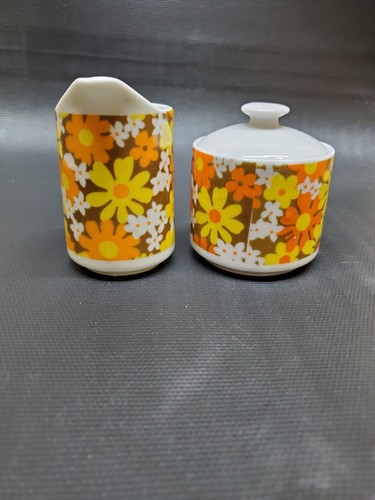 Vintage MCM Napcoware Espresso Coffee Cup Creamer Sugar Set Retro Flower Power - Picture 4 of 18