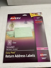 Avery 5667 Clear Easy Peel Return Address Labels 1/2"x 1-3/4" 2000 Labels NEW