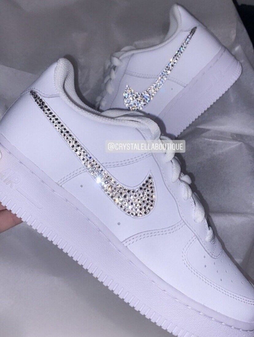 Swarovski Nike Air Force 1 White Low Sneakers Blinged Out With Silver  Crystals ♡