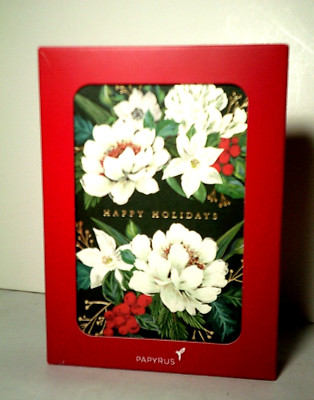 Papyrus Christmas Vtg Floral Holiday Boxed Cards 14 Ct Foil Accents Poinsettia
