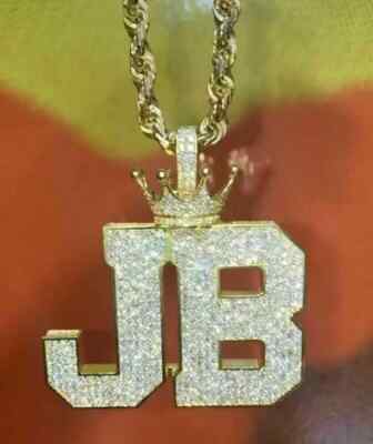 2 Ct Real Moissanite Men's Custom JB Crown Charm Pendant 14k Yellow Gold Finish
