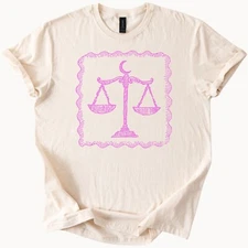 Libra Scales Graphic T Shirt Pink Astrology Balance Moon Horoscope Tee
