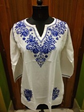 DRESS S L XL KURTA 100 COTTON CHIKAN EMBROIDERY HANDMADE ETHNIC KURTI TOP TUNIC