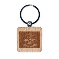 North Dakota State Flag Engraved Wood Square Keychain Tag Charm