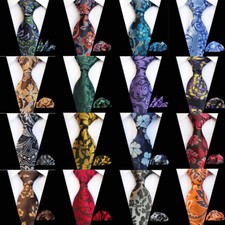 Men s Necktie Handkerchief High Grade Floral Paisley Tie Pocket Square Set