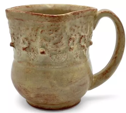 Signed Studio Pottery Mug Art Pottery "Chrysanthemum K." Mark Square Rim