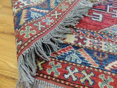 4x5 4x6 Turkish Kazak Oriental Area Rug Red Blue Green Yellow Orange Geometric - Picture 8 of 11