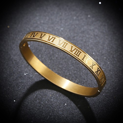 8MM Roman Numeral Wrist Cuff Bangles Fashion Stainless Steel Round Bracelets - Picture 7 of 35