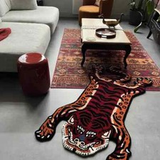 Hand Tufted Tiger Rug 2x3 ft 100% Wool Handmade Carpet Living Room Decor Unique