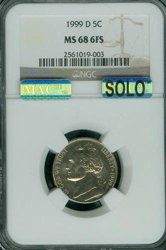 1999 D JEFFERSON NICKEL NGC MS68 6FS SOLO FINEST GRADE MAC SPOTLESS *
