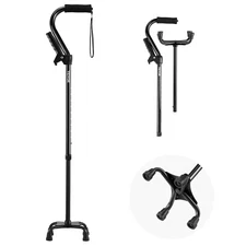 Quad Walking Cane 10-Level Height Adjustable Walking Stick 4-Pronged Stable Base