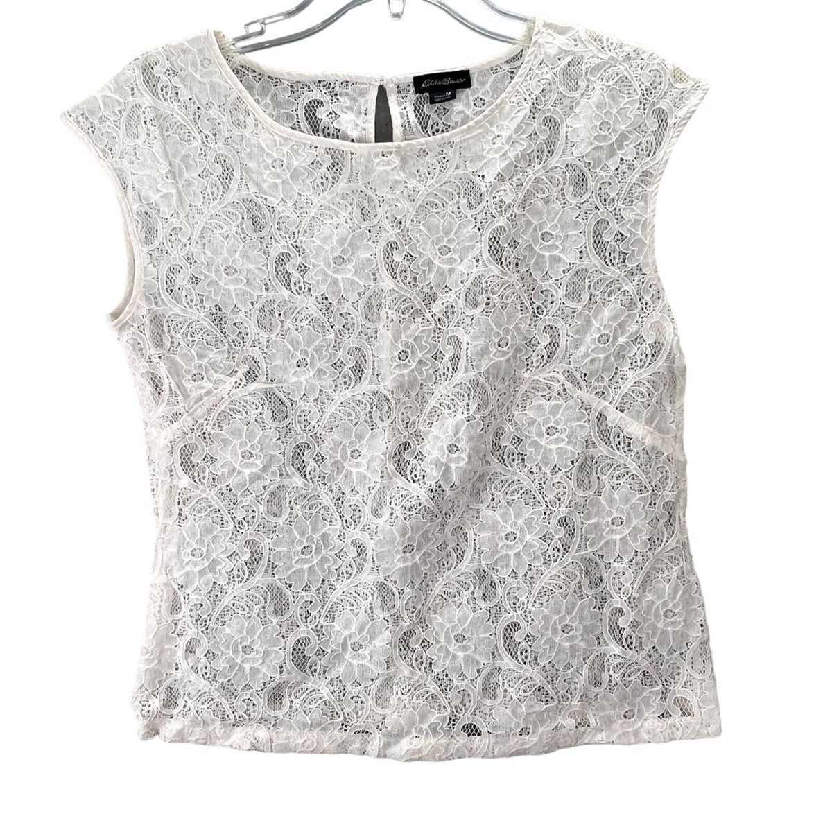 Eddie Bauer Lace Top Shell Ivory White M Women Side Zipper