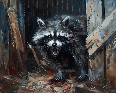 8x10 Matte Print Sneaky raccoon with bloody teeth