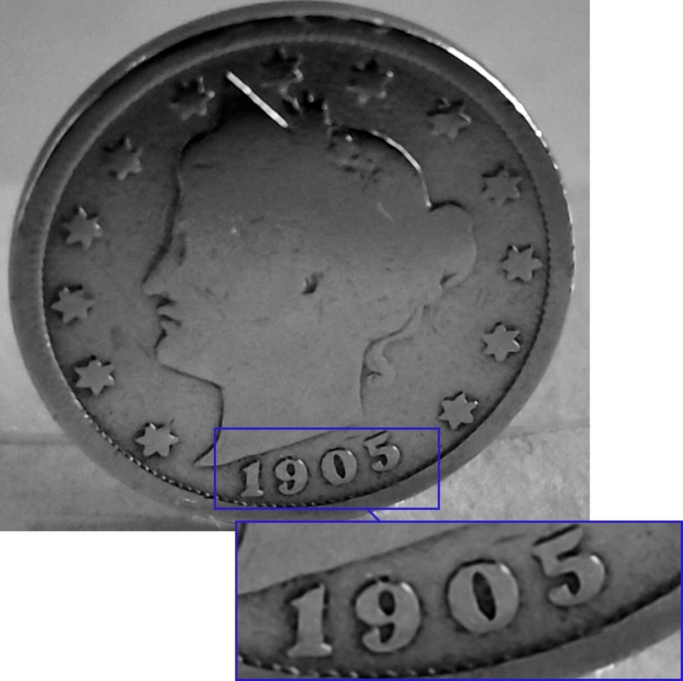 USA - 5 Cent - 1905 - NM - Liberty Nickel - Nickel Copper - 5C - V Cents - Image 2 of 4