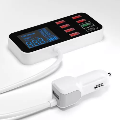 40W 8-port multi USB car charger C-type PD QC3.0 fast charging charger station- - Picture 1 of 9