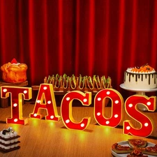 Tacos Light up Letters Sign Party Decorations Battery Powered Marquee Lighted...