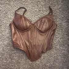AKIRA Brown Faux Leather Corset Top Pleated Bustier 2021JYWJ616 Womens Medium