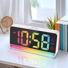 Alarm Clock for Bedroom, Digital with RGB Night Small, White-colorful
