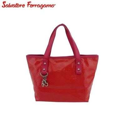 Salvatore Ferragamo Vintage Mini Tote Gancini Charm Red/Pink Enamel Preowned