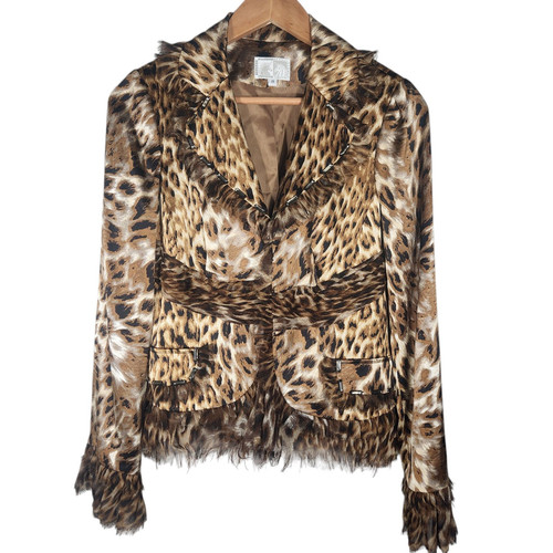 Vintage Alberto Makali 100% silk Beaded animal print blazer Women’s Size 8