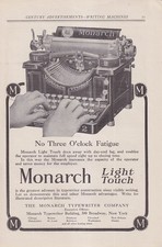 No Three O'Clock Fatigue: Monarch Light Touch Typewriter ad 1909 thumbnail