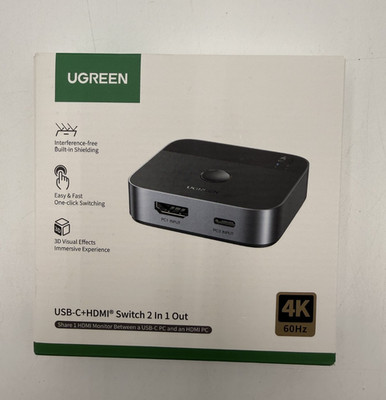 UGREEN USB-C Switch 2 in 1 Out HDMI 4K@60Hz Aluminum Switcher for Laptops Phones