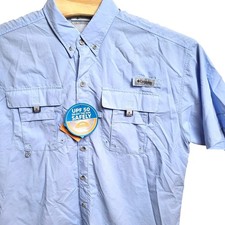 Columbia Bahama II Large Short Sleeve Fishing Shirt UPF 50 Omni Shade Blue NWT
