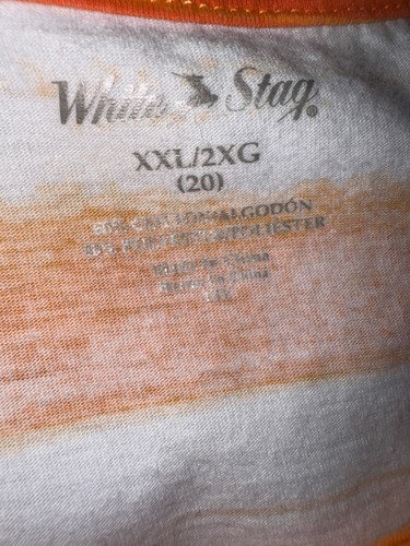 Shirt weiß Hirsch XXL orange gestreift Top Pailletten-Detail Bindesaum Baumwollmischung 2X - Bild 5 von 5