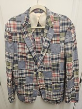 Brooks Brothers Classic Fit Chambray-Madras Patchwork Sport Coat Size 44
