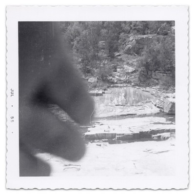 From a Hiker's Hip - 1955 Abstract Snapshot - Accidental Fingers Over Creek