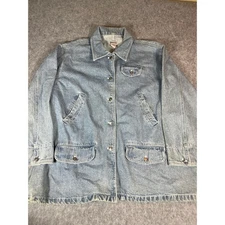 Vintage 90s Sostanza Denim Trucker Jean Jacket Womens Large Blue Utility Work