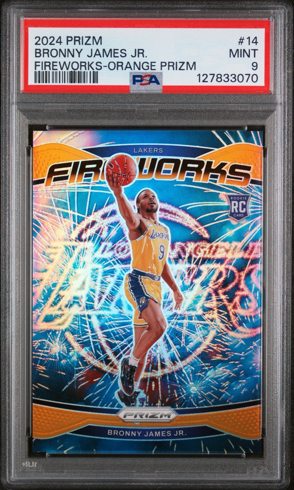 BRONNY JAMES JR 2024-25 Panini Prizm Fireworks Orange Refractor /49 #14 RC