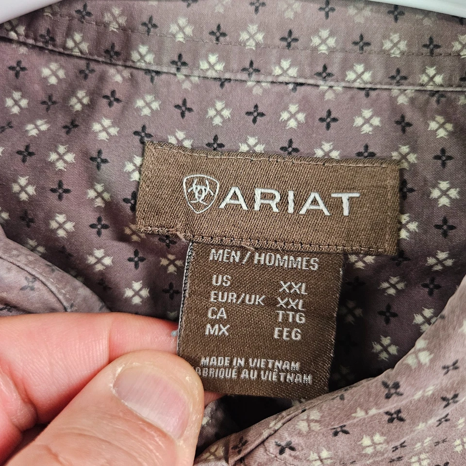 Ariat Shirt Men XXL Button Up Geometric Long Sleve Light Brown - Pls Read - Image 3 of 4