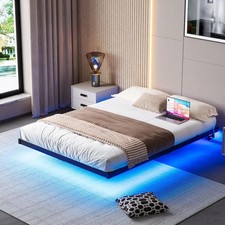 Double Bed Frame Floating Bed Frame with LED Lights,4Ft6 Metal Platform Bed Fram