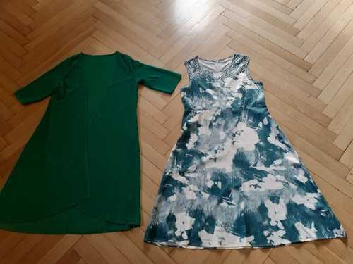 2 teiliges Abendkleid, Partykleid mit Mantel grün weiß geblümt Gr. L neuwertig - Bild 8 von 19