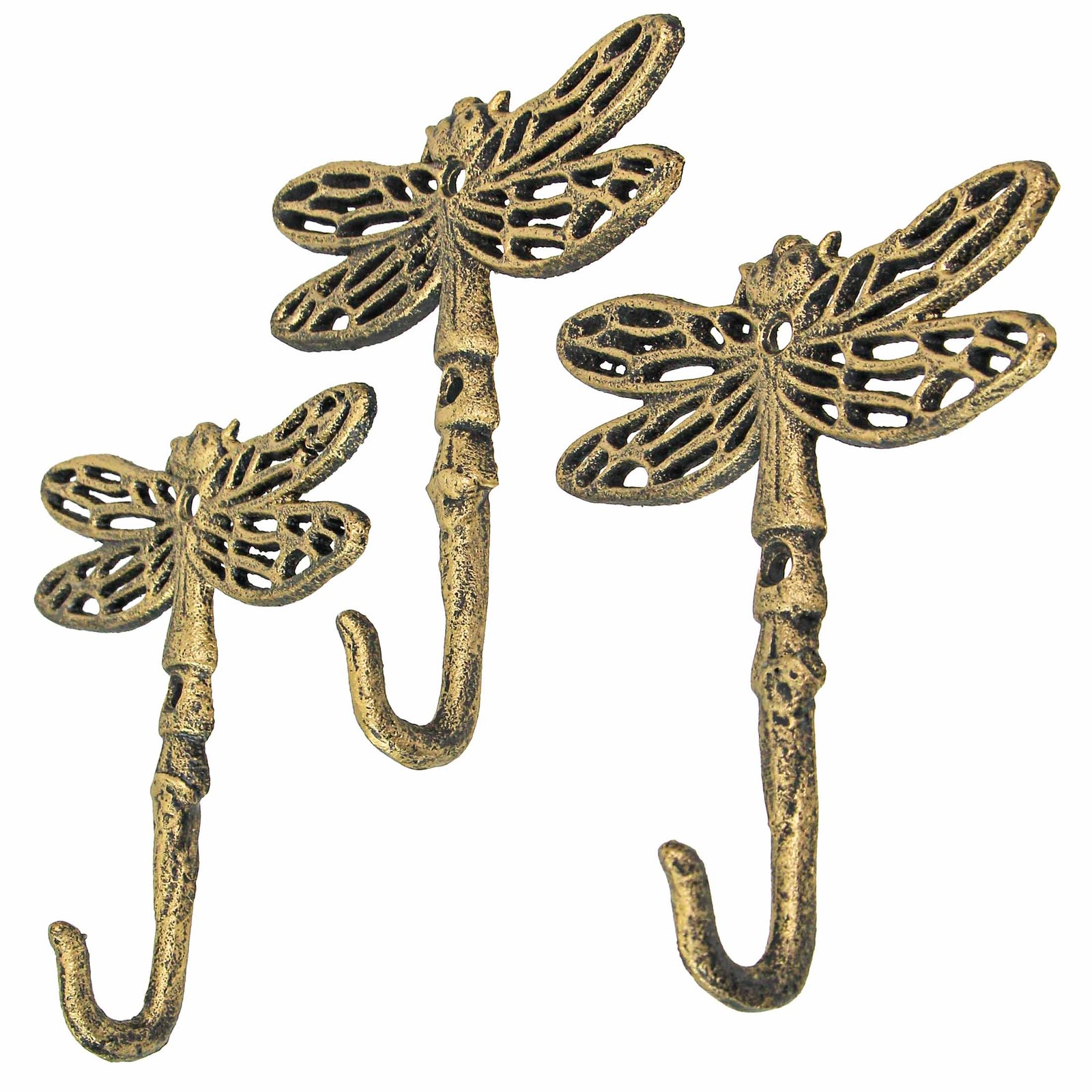 Zeckos Set of 3 Cast Iron Dragonfly Wall Hook Decorative Home Decor 5 Inches