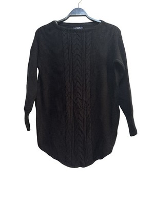 CHAPS Damen Strickpullover Gr. S Schwarz Zopfmuster Oversize Longpullover