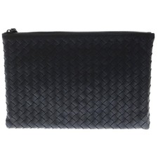 Pochette Bottega Veneta Intrecciata in pelle blu navy autentica