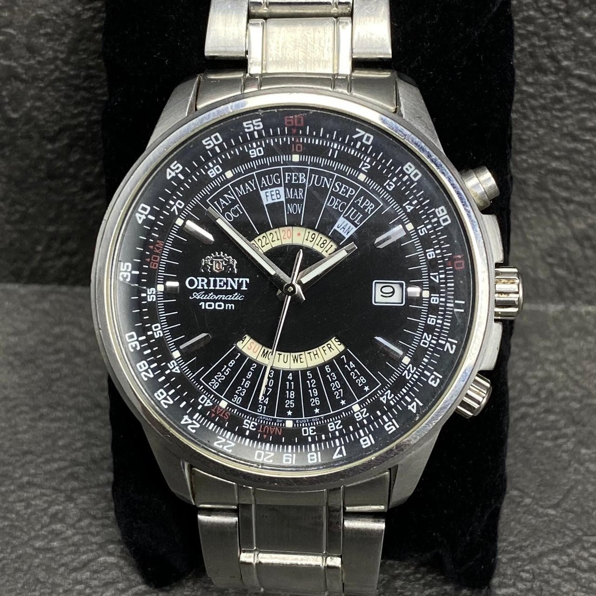 Rare ORIENT Multiyear Automatic EU07-C0-CA Big Black Dial Watch