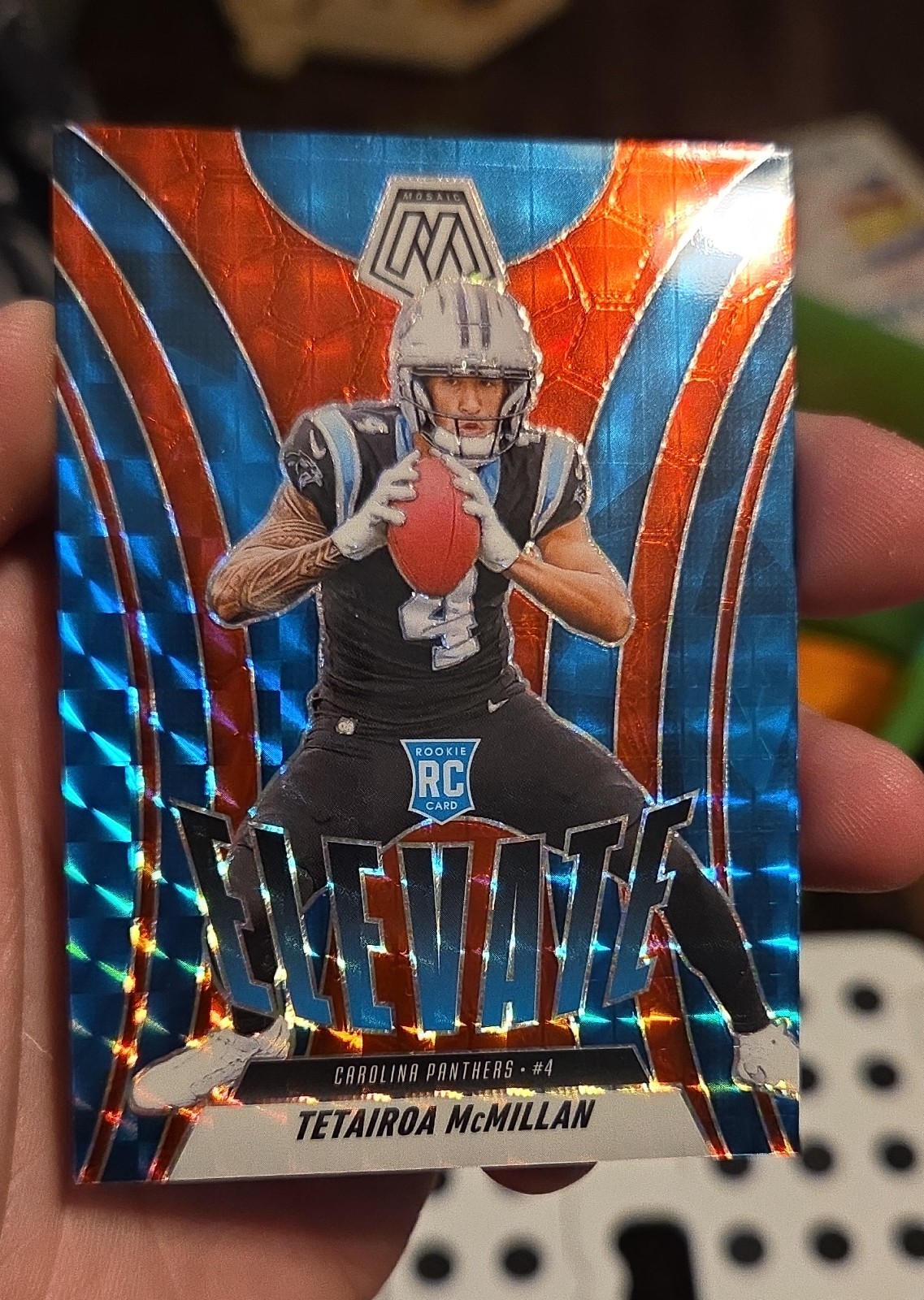 2025 Panini Mosaic - Elevate Tetairoa McMillan #6 Red Mosaic Prizm (RC)