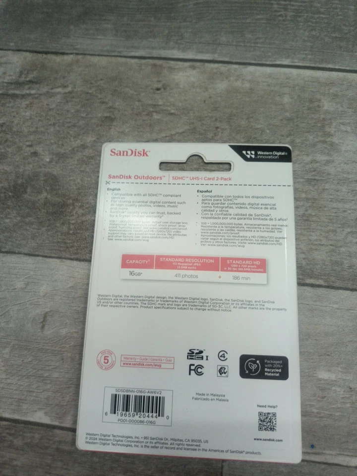 2 SanDisk Outdoors 16GB SDHC UHS-I 720p Trail Cam Video Capture Card New Sealed - Image 2 of 2