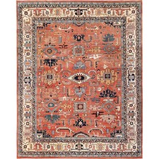 12'x15'9" Coral Peshawar Heris All Over Design Hand Knotted Wool XL Rug 1967