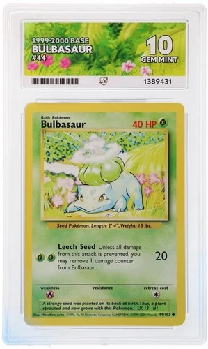 ACE 10 Bulbasaur 44/102 Base Set 4th Print 1999 - 2000 Pokemon Card Gem Mint