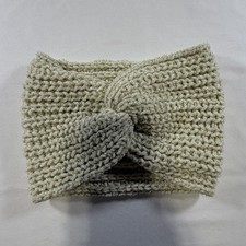 Women's Beige Knit Acrylic Headband Knot Accent Handmade Stretch Winter Fall