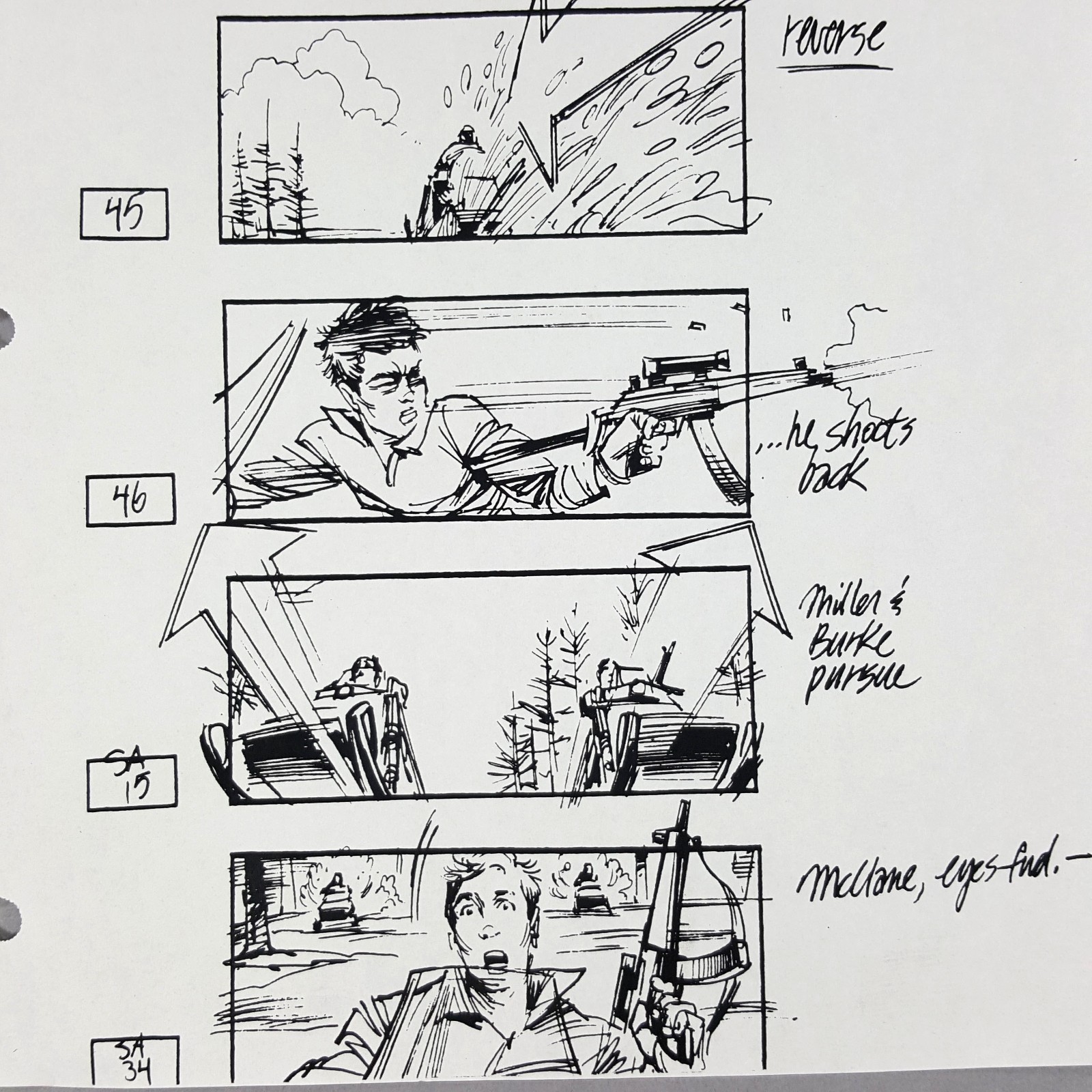 Image 6 of Die Hard 2 - Production Used Storyboard, Bruce Willis Snowmobile Chase, Prop 14
